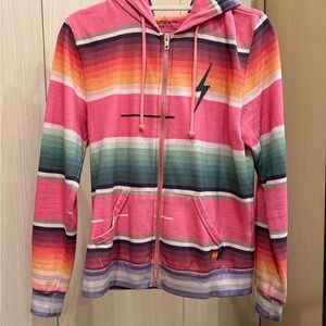NEW - unworn Aviator Nation Pink and Orange Striped Sarape Hoodie Small